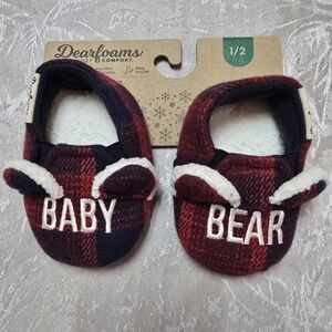 Dearfoams Cozy Comfort Baby Bear Slippers Memory Foam Plaid Size 1/2 New Infant